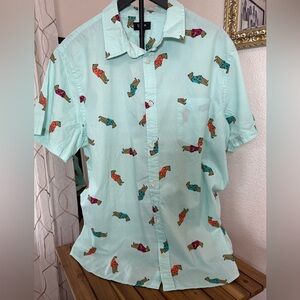Urban Pipeline Light Blue Bear Print Button Up Shirt Mens 2XL Casual Summer Fun